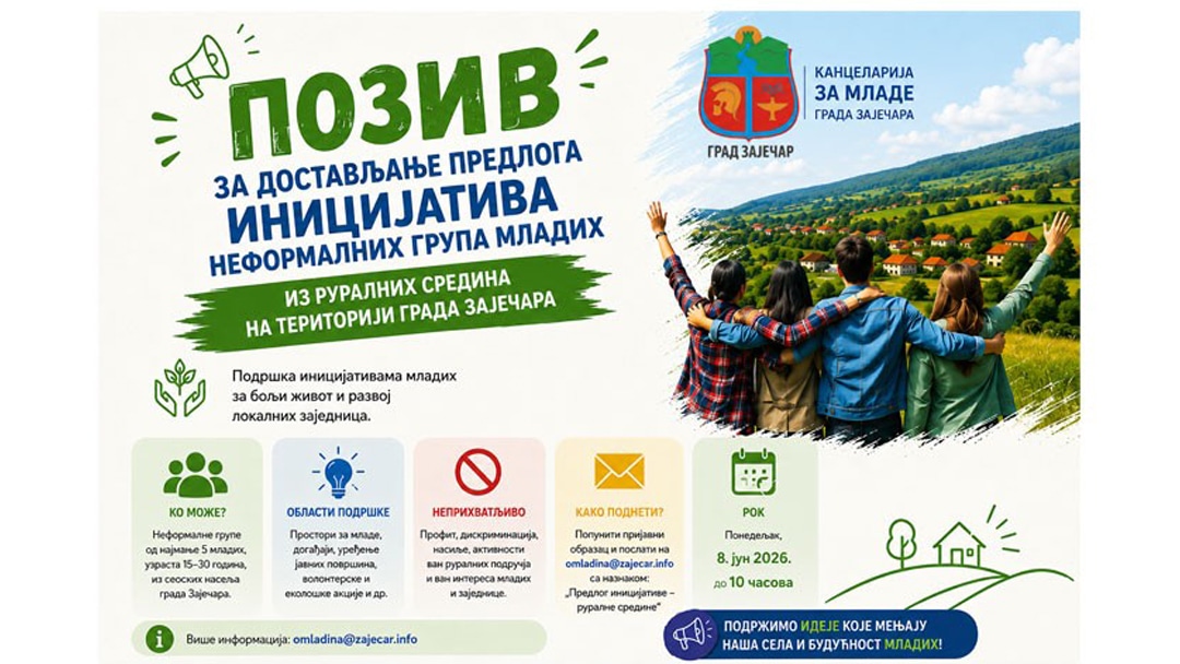 Канцеларија за младе Зајечара расписала позив за иницијативе младих у руралним срединама